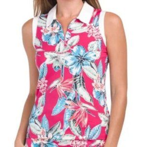 Tommy Bahama Golf Womens Sleeveless Top 1/4 Zip Tropical Floral Sz XS - NWT